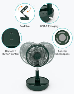 Portable Oscillating Standing Fan,Rechargeable Battery Operated USB Floor Table Desk Fan with Remote, 4 Speed Settings Pedestal Fans for Bedroom Office Camping Fishing Travel Green 7.7"