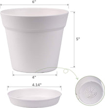Load image into Gallery viewer, Pots for Plants, 15 Pack 6 inch Plastic Planters with Multiple Drainage Holes and Trays - Plant Pots for All Home Garden Flowers Succulents (White)
