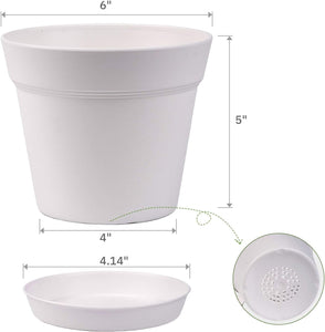 Pots for Plants, 15 Pack 6 inch Plastic Planters with Multiple Drainage Holes and Trays - Plant Pots for All Home Garden Flowers Succulents (White)