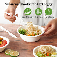 Load image into Gallery viewer, 150 Pack 12 oz Paper Bowls, Disposable Compostable Bowls Heavy-Duty, Biodegradable Soup Bowls Made of Natural Bagasse, Eco-Friendly Sugarcane Bowls for Salad, Dessert, Milk, Cereals
