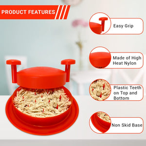 Chicken Shredder Machine, Shredding Tool, Meat Shredder with Handles Non-skid Base Mat Suitable for Pulled Pork Beef 8inch Red