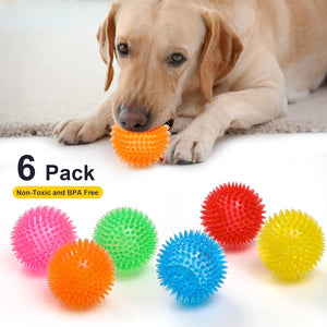 3.5” Squeaky Dog Toy Balls (6 Colors) Puppy Chew Toys for Teething, BPA Free Non-Toxic, Spikey Medium, Large & Small Dogs, Durable Aggressive Chewers