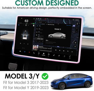 Screen Protector Frame Compatible with Tesla Model 3 Model Y 2024 2023 2022 2021 2020 2019 Screen Edge Protector Cover Center Console Decoration Interior Accessories (Pink)