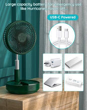 Load image into Gallery viewer, Portable Oscillating Standing Fan,Rechargeable Battery Operated USB Floor Table Desk Fan with Remote, 4 Speed Settings Pedestal Fans for Bedroom Office Camping Fishing Travel Green 7.7&quot;
