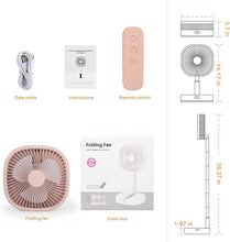 Load image into Gallery viewer, Portable Pedestal Fan - Foldaway Standing Fan Foldable Desk Fan, Use 7200Mah Rechargeable Battery, Remote Control Telescopic 4 Speed Quiet Timer Fan for Home Kitchen Outdoor Camping (Pink)
