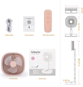 Portable Pedestal Fan - Foldaway Standing Fan Foldable Desk Fan, Use 7200Mah Rechargeable Battery, Remote Control Telescopic 4 Speed Quiet Timer Fan for Home Kitchen Outdoor Camping (Pink)