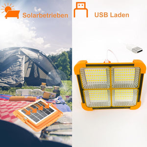LED Work Solar Light - Portable Flood Light with Solar Powered & USB Battery Rechargeable 5 Modes Portable Camping Lamp - Ideal for Hurricane, Garage, Fishing, Emergency