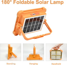 Load image into Gallery viewer, LED Work Solar Light - Portable Flood Light with Solar Powered &amp; USB Battery Rechargeable 5 Modes Portable Camping Lamp - Ideal for Hurricane, Garage, Fishing, Emergency
