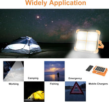 Load image into Gallery viewer, LED Work Solar Light - Portable Flood Light with Solar Powered &amp; USB Battery Rechargeable 5 Modes Portable Camping Lamp - Ideal for Hurricane, Garage, Fishing, Emergency
