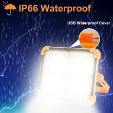 Load image into Gallery viewer, LED Work Solar Light - Portable Flood Light with Solar Powered &amp; USB Battery Rechargeable 5 Modes Portable Camping Lamp - Ideal for Hurricane, Garage, Fishing, Emergency
