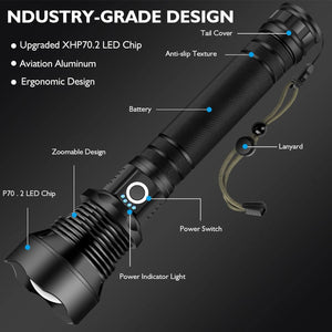 Rechargeable 990000 High Lumens LED Flashlights, XHP90.2 Super Bright Flashlight with Zoomable & 5 Modes & IPX7 Waterproof for Camping