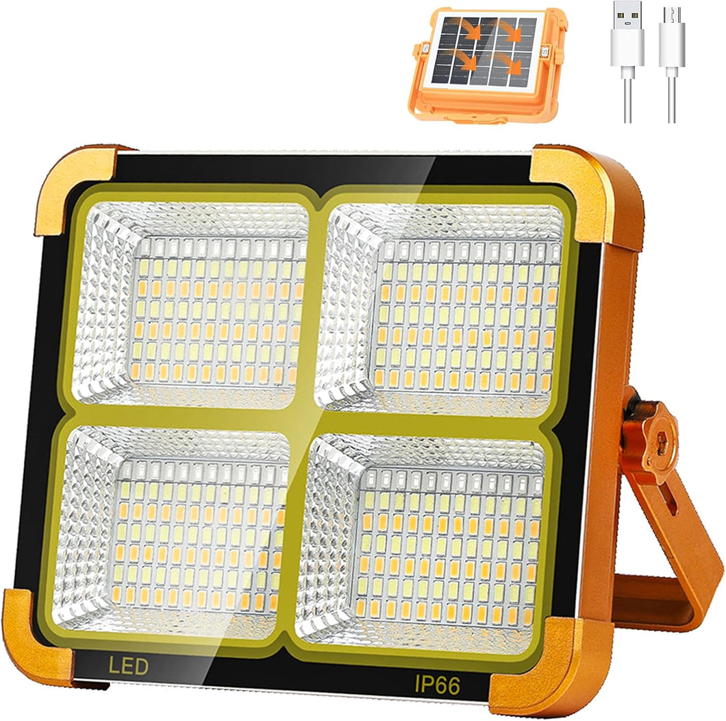 LED Work Solar Light - Portable Flood Light with Solar Powered & USB Battery Rechargeable 5 Modes Portable Camping Lamp - Ideal for Hurricane, Garage, Fishing, Emergency