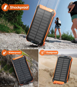 Power Bank Wireless Charger 20000mAh Built in 4 Cables Six Outputs 15W Fast Charging Power Bank for All Mobile Devices Three Inputs Solar Portable Charger with Dual Flashlights, Carabiner