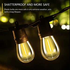 36FT Solar String Lights Outdoor Patio Lights, Solar Deck Light String, 15+1 Shatterproof Bulbs For Patio, Backyard, Porch, Outdoor