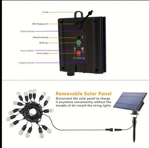 36FT Solar String Lights Outdoor Patio Lights, Solar Deck Light String, 15+1 Shatterproof Bulbs For Patio, Backyard, Porch, Outdoor