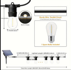 36FT Solar String Lights Outdoor Patio Lights, Solar Deck Light String, 15+1 Shatterproof Bulbs For Patio, Backyard, Porch, Outdoor