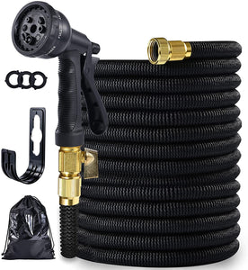 8 Function Nozzle Expandable Garden Hose, Lightweight & No-Kink Flexible Garden Hose, 3/4 inch Solid Brass Fittings and Double Latex Core