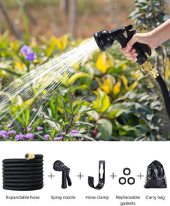8 Function Nozzle Expandable Garden Hose, Lightweight & No-Kink Flexible Garden Hose, 3/4 inch Solid Brass Fittings and Double Latex Core