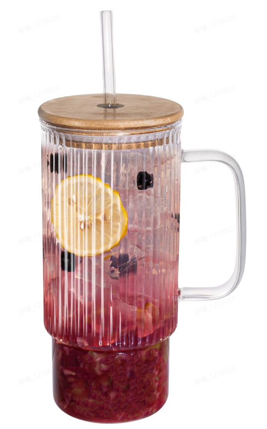 Wholesale: 1000ML Glass Cup with Lid and Vertical Handle