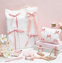 Load image into Gallery viewer, Wholesale:Christmas Pink Bow Canvas Tote Bag Coquette Pink Satin Bows Bachelorette Party Favors Gift Bags with Zipper Pouch for Women, Bride, Bridesmaid Gift,
