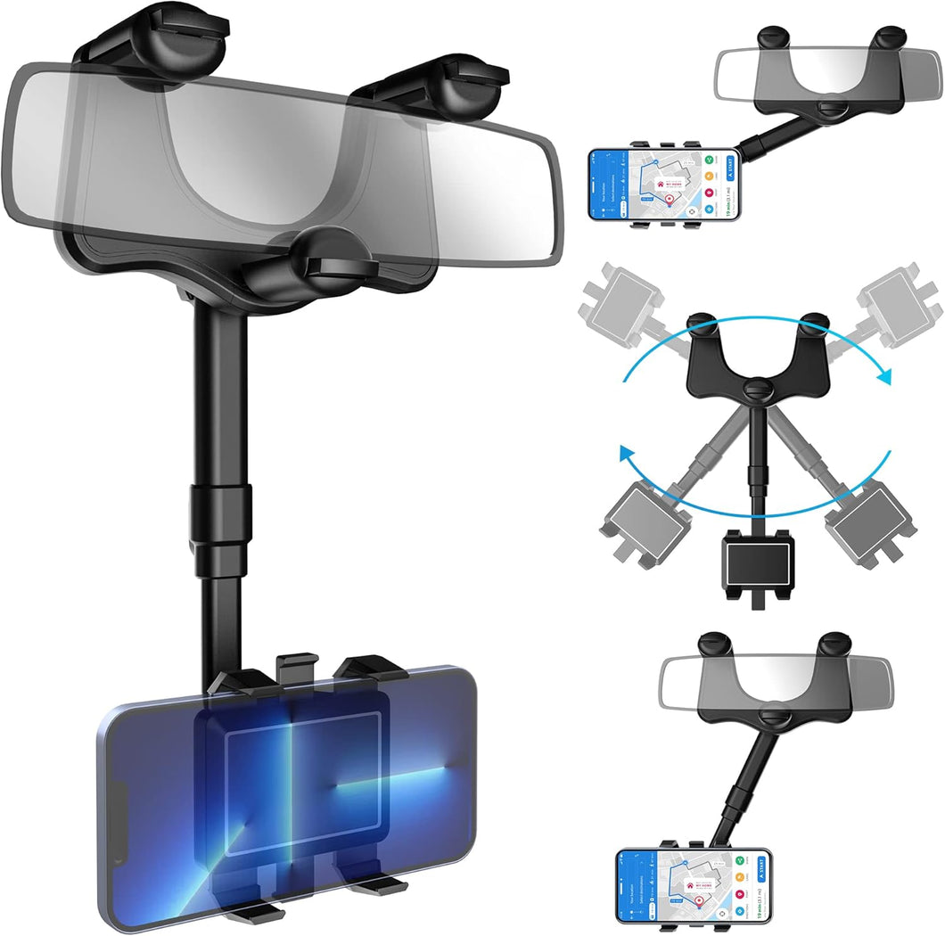 Rear View Mirror Phone Holder, 2023 Rotatable and Retractable, Universal Mount, Cell Car Fit for iPhone 11 12 13 14 Pro Max Samsung All Phone