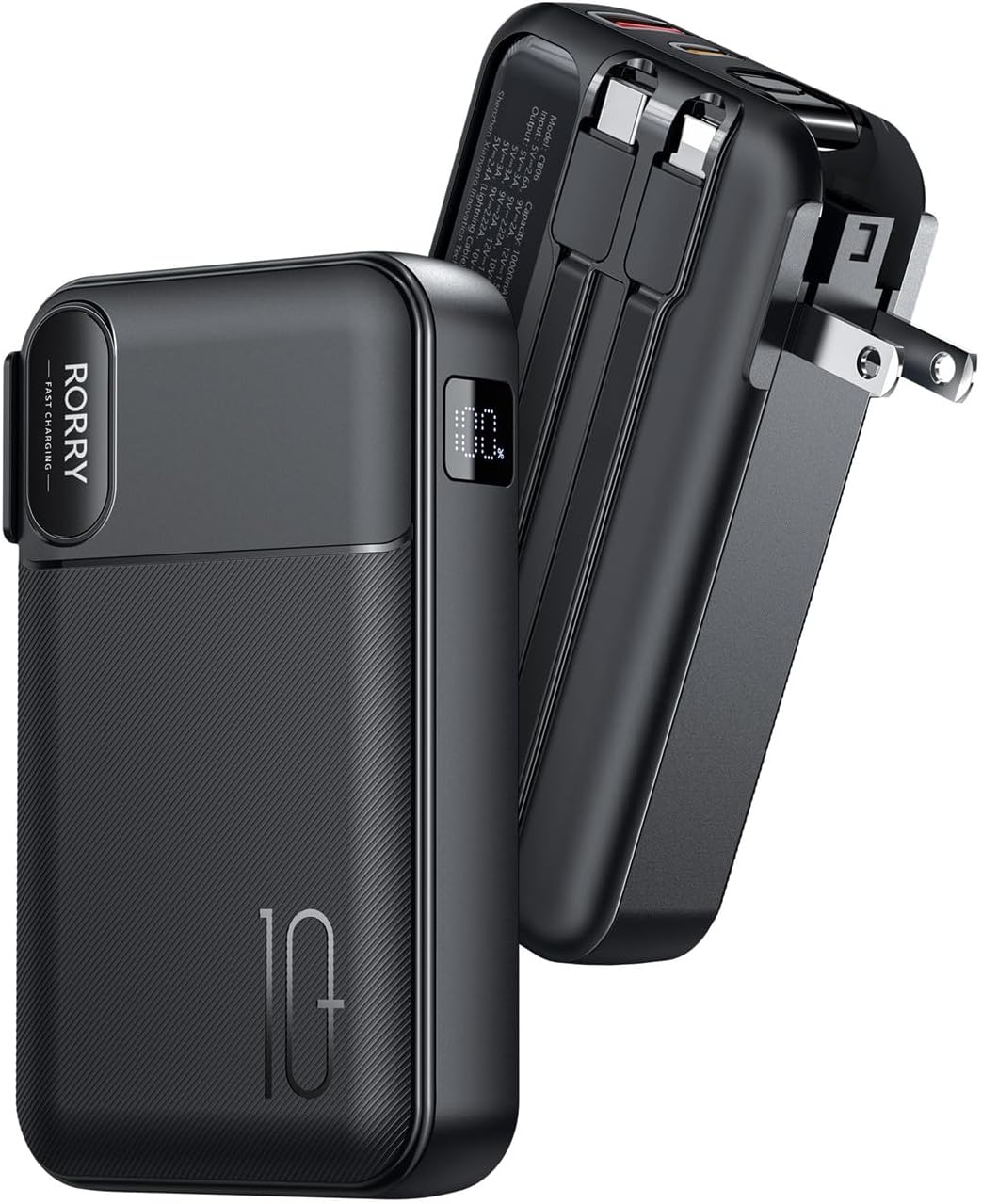 Wholesale:  Portable Charger Built in Cables, AC Wall Plug In Portable Charger Power Bank 10000mAh Travel Battery Pack 22.5W Fast Charging for iPhone 17/16/15 Samsung Galaxy S24/S23/S22 Pixel LG iPad, Black