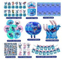 Load image into Gallery viewer, Wholesale: Stitch Party Supplies, Birthday Decorations Set Include Banner, Balloons, Stickers, Hanging Swirls, Cake Cupcake Toppers, Tablecloth for Boys Girls Stitch Theme Party
