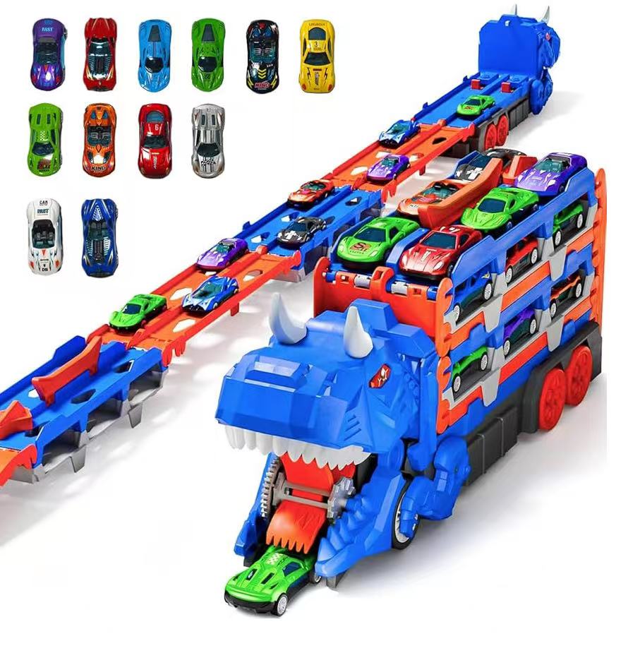 Wholesale: Dinosaur Toy Truck with 12 Die-Cast Cars Foldable Track