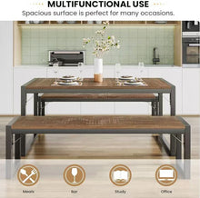 Load image into Gallery viewer, Wholesale: Kitchen Dining Table Set for 4 with Benches, Rustic Small Space Saving Dinette, Heavy Duty Metal Frame
