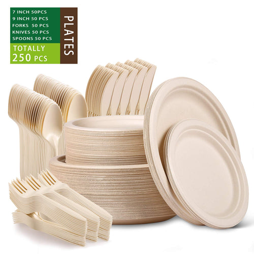 250PCS  Compostable Disposable Plates