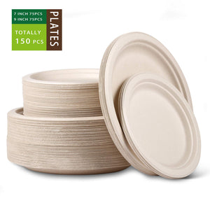 150PCS Compostable Disposable Plates